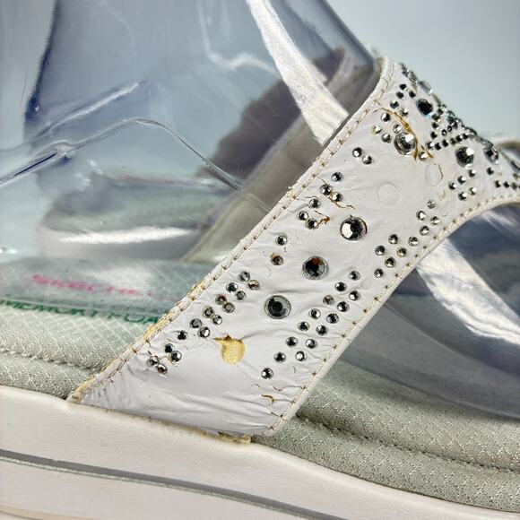 Skechers Gray Rhinestone Platform Thong Slip On Comfort Sandals Women's Size 8 - Picture 8 of 11